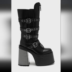 Killstar Black Platform Boots with Silver Buckles